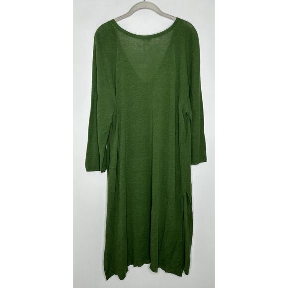 J Jill Tunic Sweater Side Slit Dress Womens Linen Blend Green Size XL Tall - Picture 9 of 9